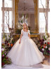 Beaded Ivory Lace Glitter Tulle Floor Length Flower Girl Dress